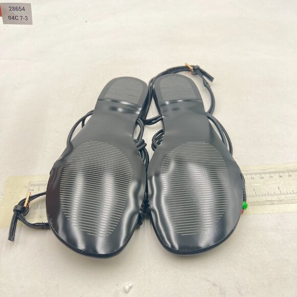 miss left Black Beaded Flat Sandals for Women Ankle Strap Open Toe Slide Sandals - Picture 7 of 8